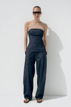 ZARA ДЖИНСОВЫЙ ТОП-БАНДО TRF, ТЕМНЫЙ ИНДИГО