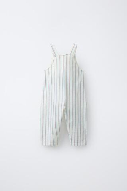 ZARA ДЛИННЫЙ КОМБИНЕЗОН В ПОЛОСКУ, ЭКРЮ/СИНИЙ