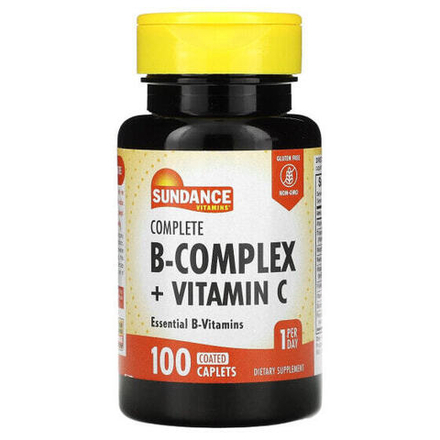 Витамины группы B Sundance Vitamins, Полный комплекс витаминов группы B + витамин C, 100 капсул в оболочке