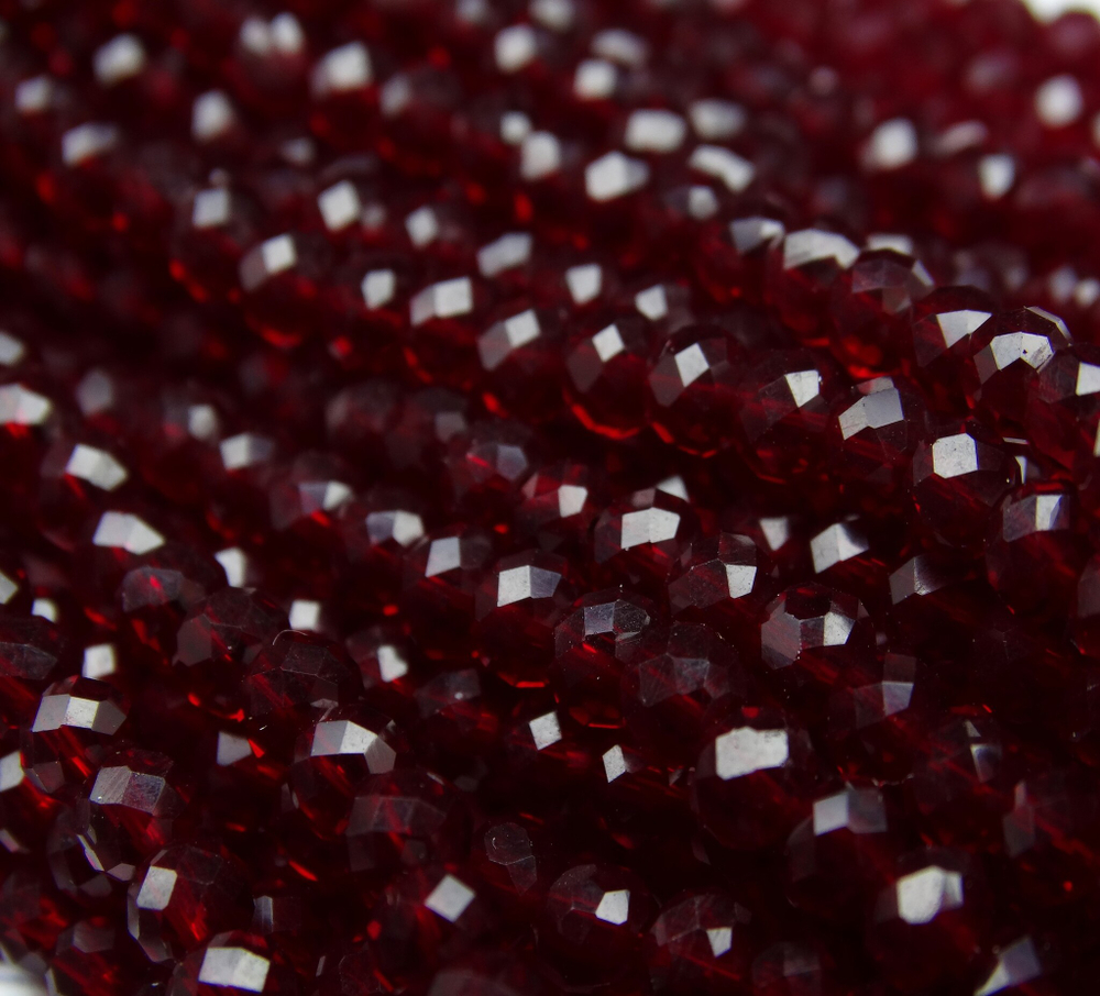 БП010НН34 Хрустальные бусины "рондель", цвет: бордовый прозрачный, 3х4 мм, кол-во: 95-100 шт.
