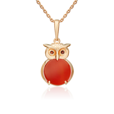 Подвеска «Сова» из красного золота с сердоликом и эмалью