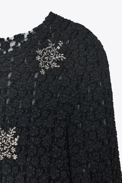 ZARA КРУЖЕВНОЙ ТОП С БУСИНАМИ, ЧЕРНЫЙ