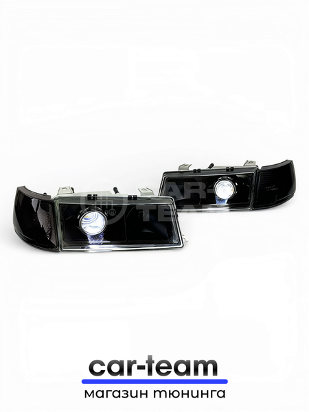 Фары на ВАЗ 2110, 2111, 2112 передние с Bi LED модулями 2.5 дюйма, черная маска, тонированные поворотники (под ключ)