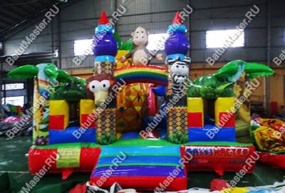 Коммерческий надувной батут "Зверята на радуге" 9*5*2.8 м, окна по бокам