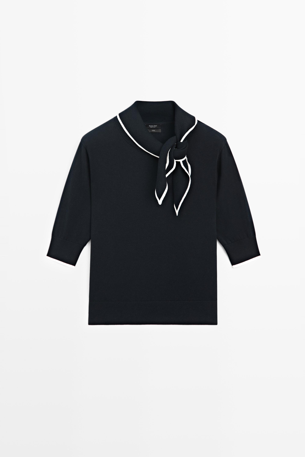 Massimo Dutti Хлопковый джемпер с декоративным бантом, темно-синий
