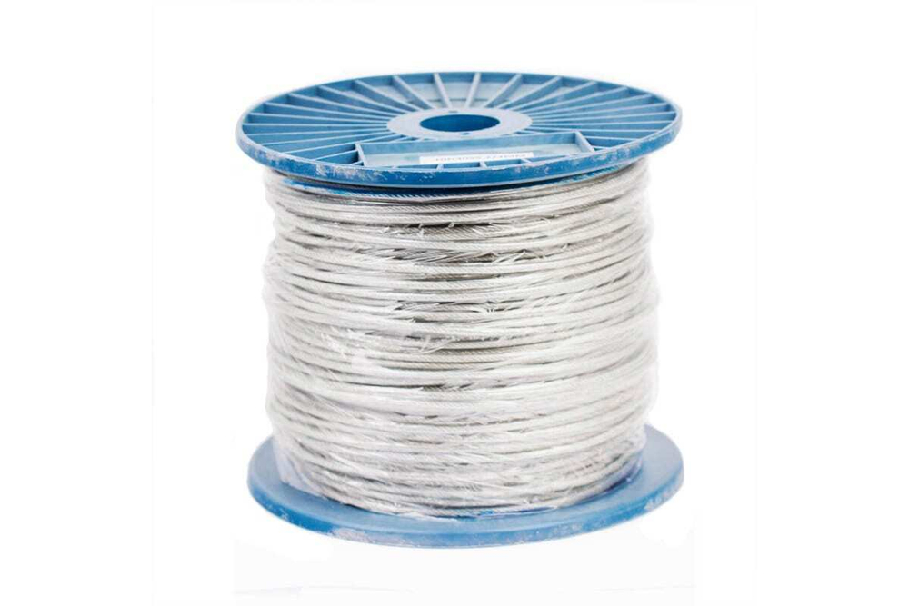 ТРОС СТРОЙБАТ СТАЛЬНОЙ В ОБОЛОЧКЕ PVC 2/3ММ (БЕЛЫЙ ЦИНК)