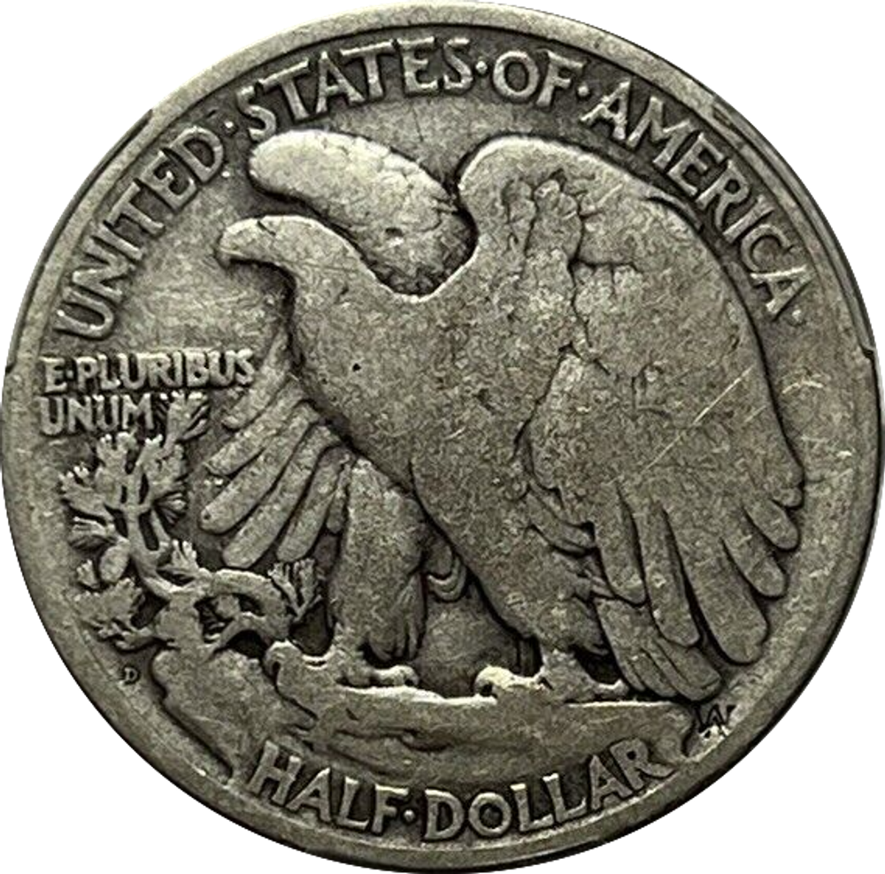50 центов США Шагающая свобода  1921 двор D