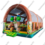 Надувной батут «Зверята с крышей 3» со скалодромом, с коричневый, 14х7х6 м