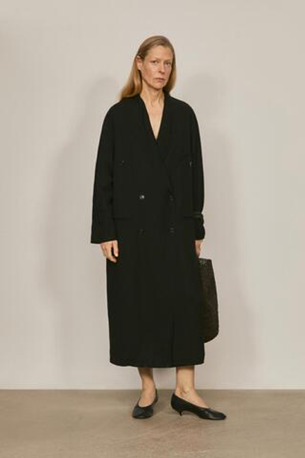 Massimo Dutti Длинный двубортный тренч - Limited Edition, черный