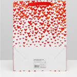 Ламинированный пакет с сердечками - 26 x 32 x 12 см. (Цвет: белый с красным)