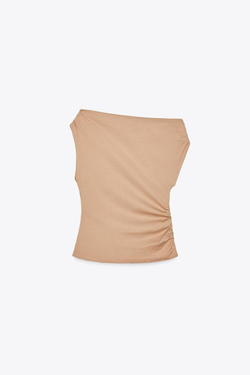 ZARA АСИММЕТРИЧНЫЙ ТОП СО СБОРКАМИ, БЕЖЕВЫЙ