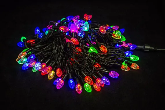 Светодиодная нить Шишки 10 м., 220V, 100 разноцветных LED ламп, черный каучук, соединяемая, Winner Light (m.01.7B.100+2,5B)