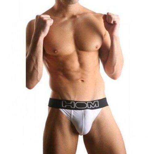 Мужские трусы танга белые с черной резинкой HOM Night Therapy Tanga Brief White
