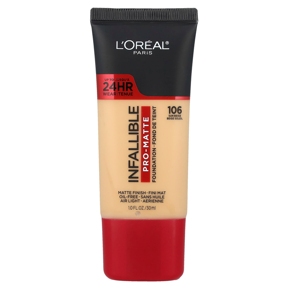 L'Oréal, Infallible, матовая тональная основа, оттенок 106 Sun Beige, 30 мл (1 жидк. унц.)
