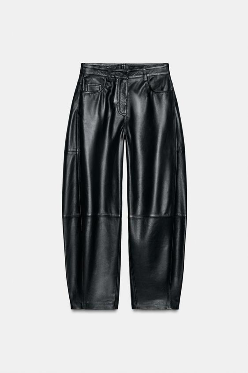 ZARA БРЮКИ-БАРРЕЛЬ ИЗ КОЖИ ZW COLLECTION LIMITED EDITION, ЧЕРНЫЙ