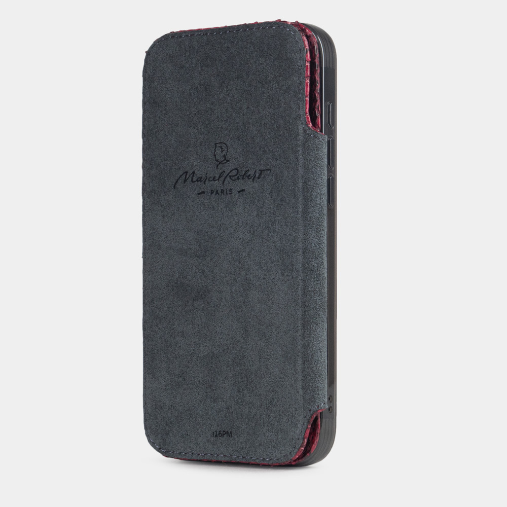 Чехол-книжка кожаная для iPhone 16 Pro Max, питон цвета малины