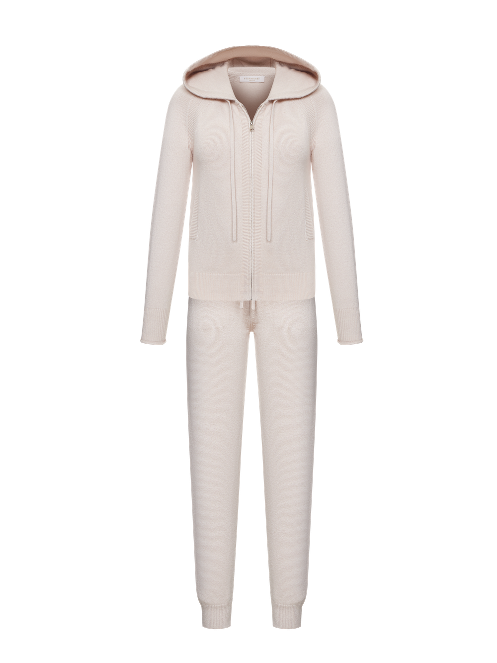 Комплект кардиган на молнии с капюшоном и брюки зауженные из кашемира, пудровый