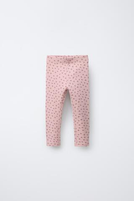 ZARA ЛЕГИНСЫ ИЗ ТРИКОТАЖА В РУБЧИК С ПРИНТОМ, ЦВЕТ РОЗОВОГО ДЕРЕВА