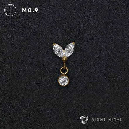 Pendant Double Marquise Round Crystal PVD Yellow