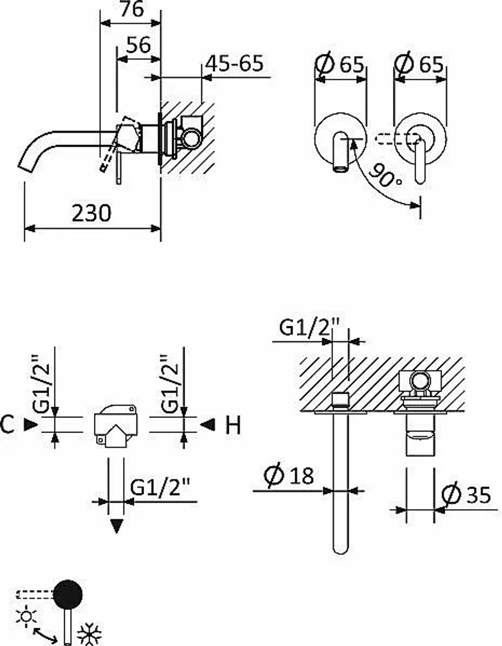 Смеситель для раковины Cezares LEAF-BLI2-L-MM Стальной матовый