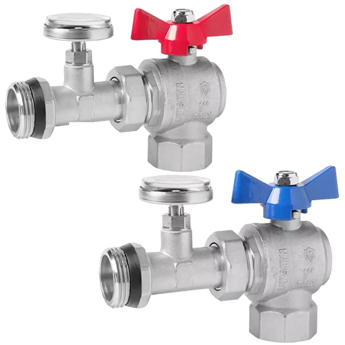 Комплект кранов VIEIR с полусгоном и термометром УГЛОВОЙ 1" VR1105 (упак_2)