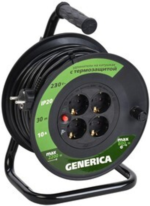 Удлинитель на катушке 4х30м 10А IP20 УК30 2P+PE 3х1 термозащита