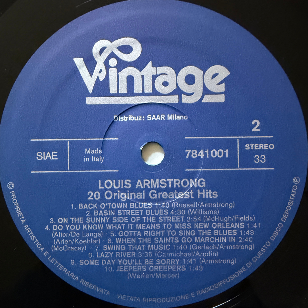 Louis Armstrong ‎– 20 Original Greatest Hits (Италия 1980г.) Т