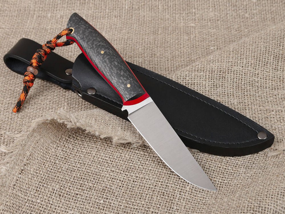 Нож для бушкрафта "Куница", сталь VG-10/Elmax, рукоять карбон (красный спейсер)