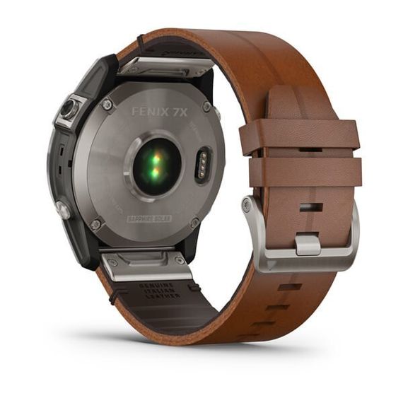 Умные часы Garmin Fenix 7X Sapphire Solar титановый черный с коричневым кожаным ремешком