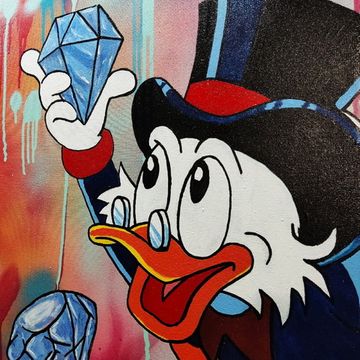 Картина авторская на холсте Утиные истории "Скрудж поймал алмаз" (70х90см)