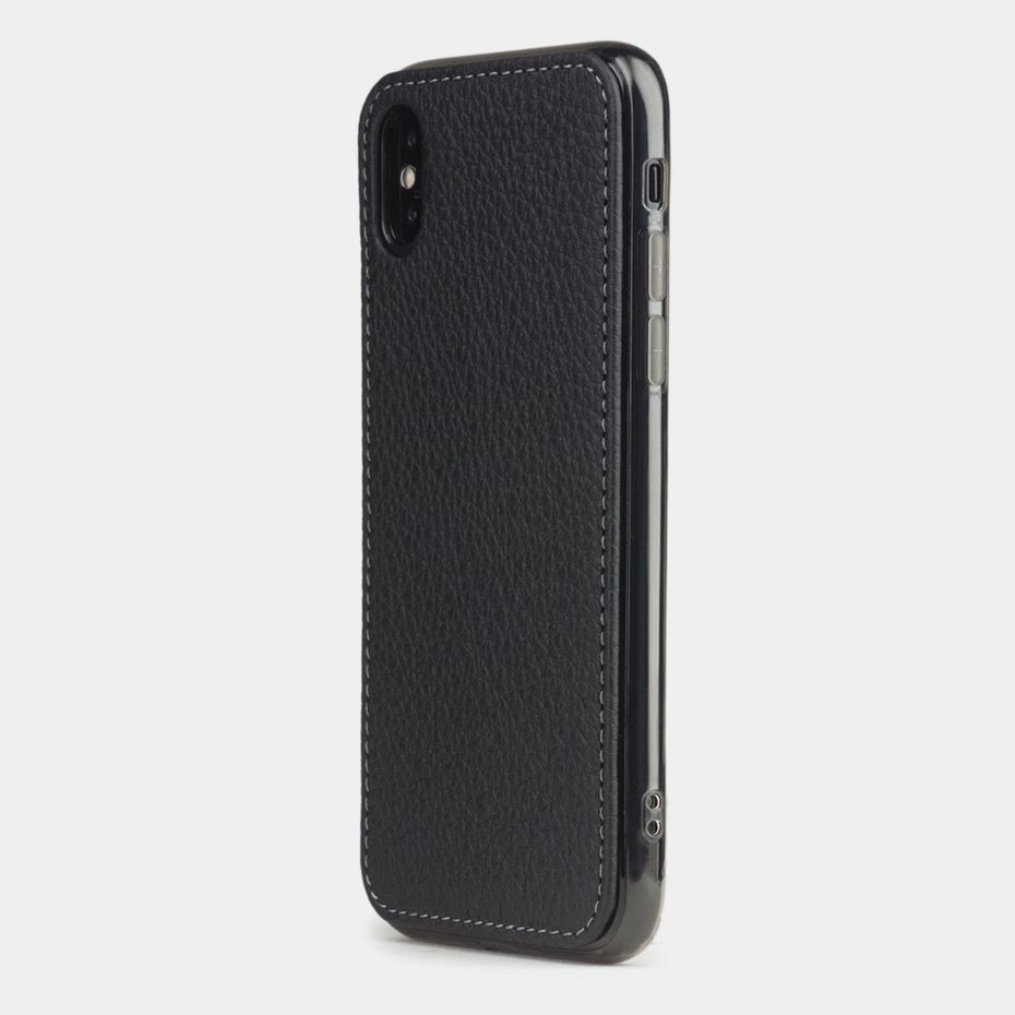 Чехол-накладка для iPhone XS Max из натуральной кожи теленка, черного цвета