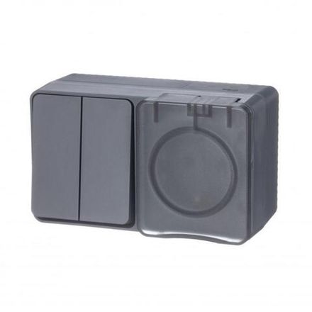 Блок ОП AtlasDesign PROFI IP54 (розетка 1-м 16А заземл. защ. шторки + 2-кл. выключатель 10А) антрацит SE ATN544074