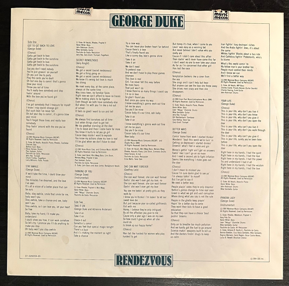 George Duke - Rendezvous (Голландия 1984г.)