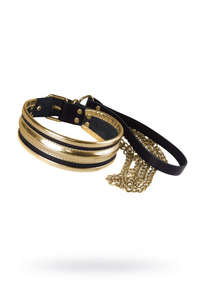 Ошейник Sitabella с поводком цепочкой золотистый кожа