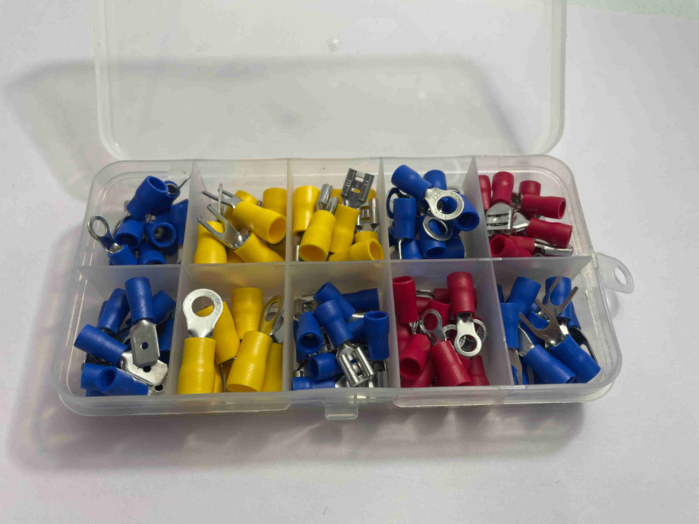 103 шт. - малый / Клеммы обжимные для проводов с изолятором набор 103 шт в удобном кейсе. Колодка клеммная, Кабельный наконечник (кейс 1 шт.)