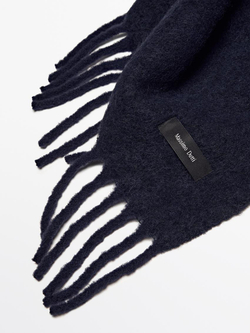 Massimo Dutti Шарф из смесовой шерсти с бахромой, темно-синий