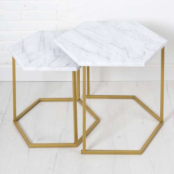 Стол журнальный МеталлАрт М003 белый мрамор/золото