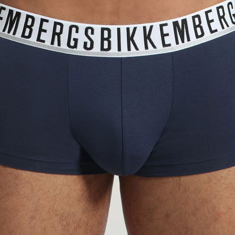 Мужские трусы хипсы набор 3 в 1 темно-синие с белой резинкой Bikkembergs BKK1UTR01TR0055