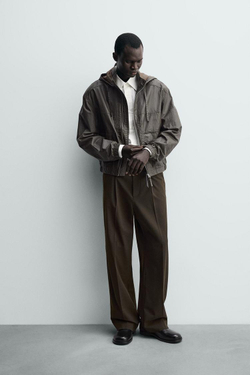 ZARA БРЮКИ WIDE FIT СО СКЛАДКАМИ, КОРИЧНЕВЫЙ