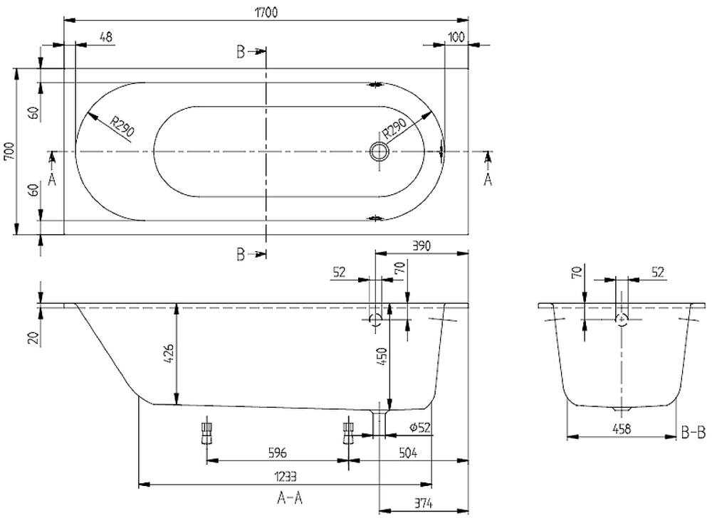 Квариловая ванна Villeroy&Boch Oberon 170x70 UBQ177OBE2V-01 без гидромассажа