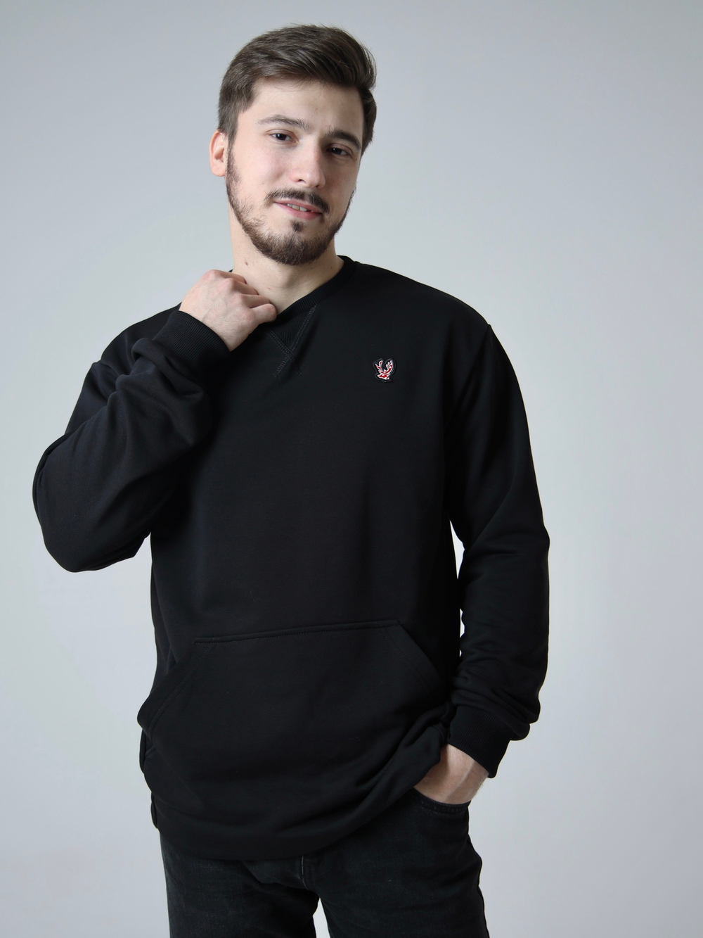 Свитшот мужской черный Город Горький "Красный Олень" вышивка