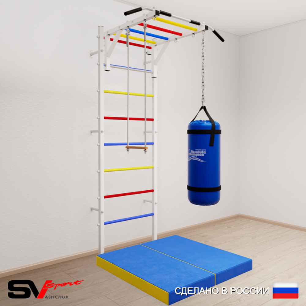 Шведская стенка Sv Sport усиленная 6327 (Турник рукоход/Трапеция/Цепь/Мешок 30кг/Мат 1м)