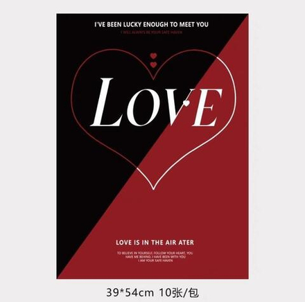 ЛИСТ бумага "Сердце" 50*58/10шт ЧЕРНЫЙ/КРАСНЫЙ