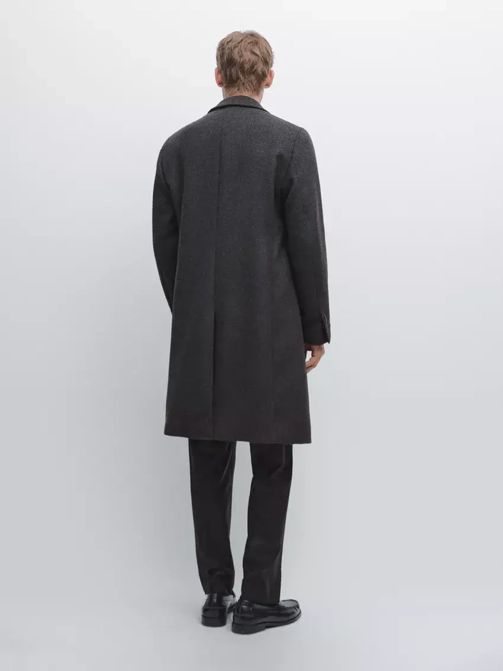 Massimo Dutti Длинное пальто из 100% шерсти с лацканами, маренго