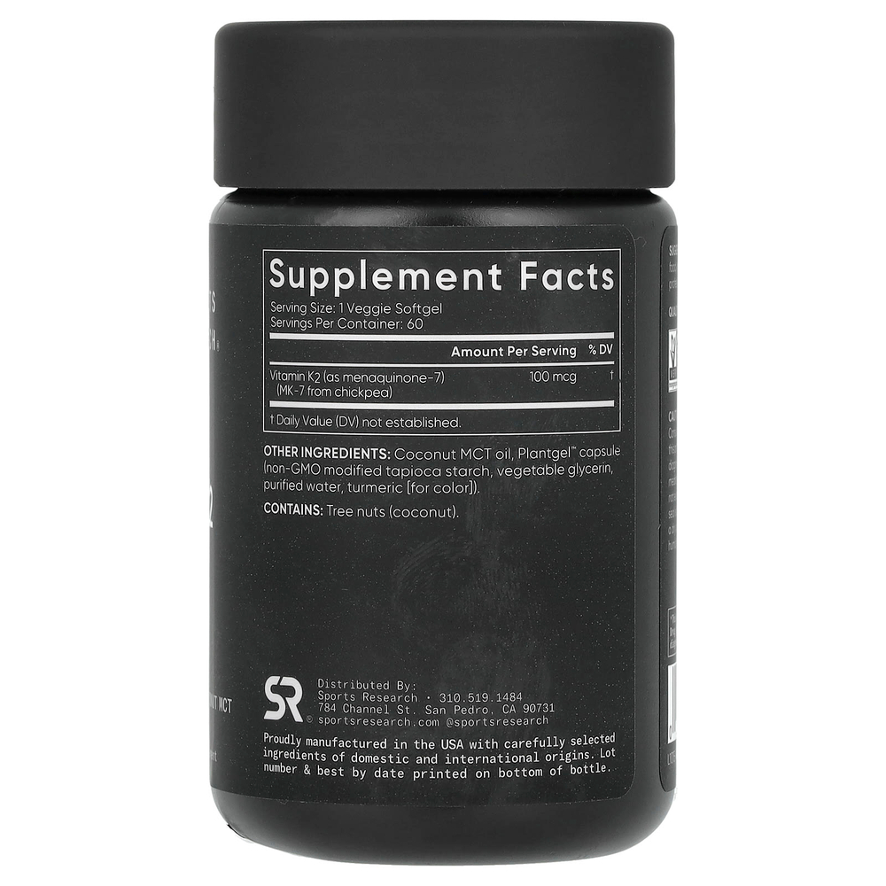 Sports Research, растительный витамин K2, 100 мкг, 60 растительных капсул