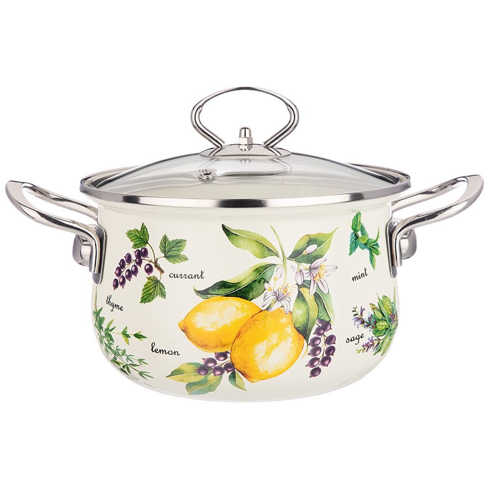 КАСТРЮЛЯ ЭМАЛИРОВАННАЯ AGNESS СО СТЕКЛЯННОЙ КРЫШКОЙ СЕРИЯ "СЕКРЕТНЫЕ ИНГРЕДИЕНТЫ" 2.0 Л, 18*11 СМ