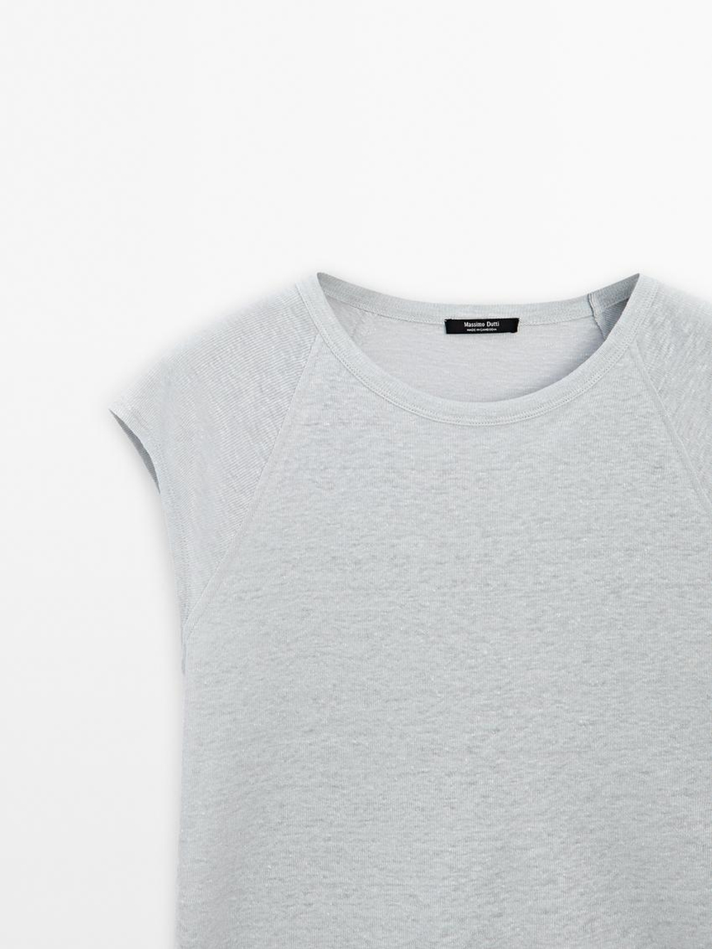 Massimo Dutti Футболка из 100% льна, небесно-голубой