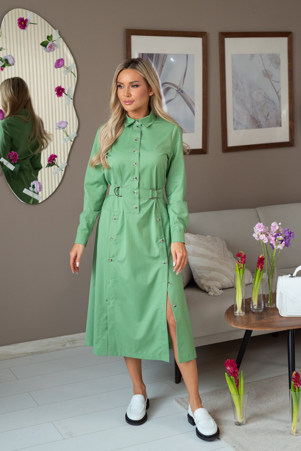 Платье-рубашка с разрезами из легкой костюмной вискозы