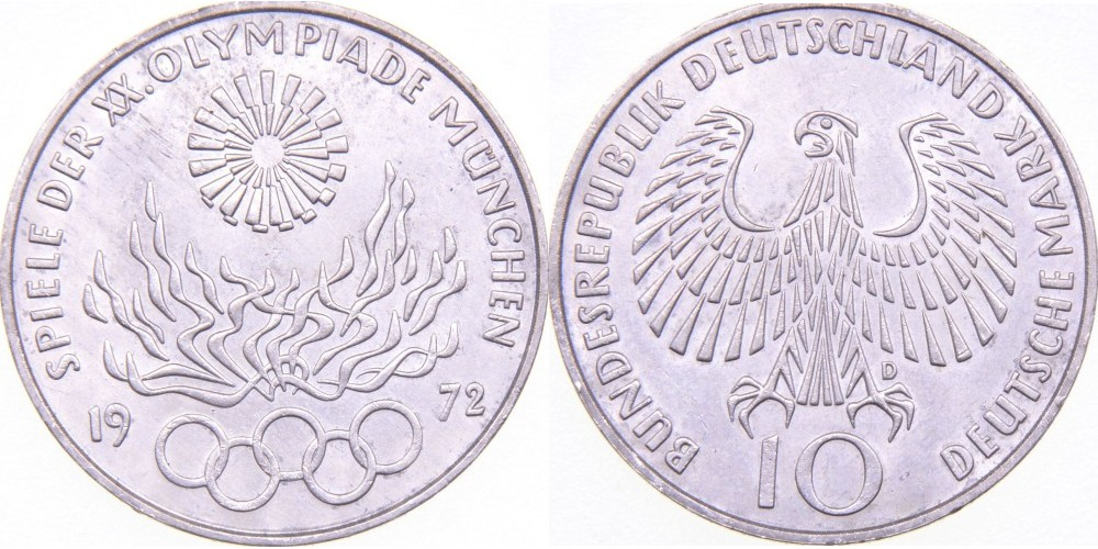 Германия 10 марок, 1972 XX летние Олимпийские Игры, Мюнхен 1972 - Факел