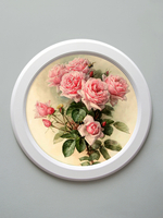 Картина на натуральном холсте в круглой деревянной раме "Цветы прованса", диаметр 37 см